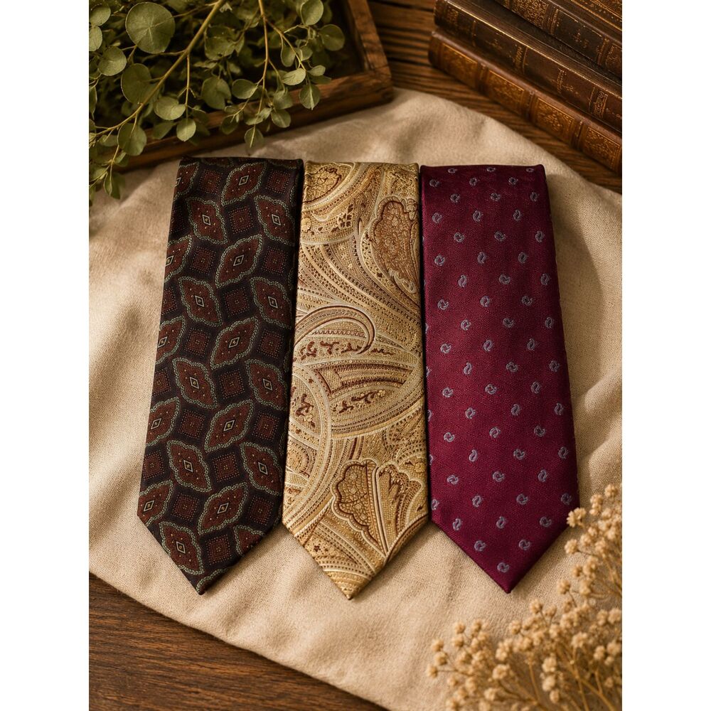 Vtg 3 Men's Suit Ties 100% Silk Paisley Floral Classy Sophisticated Patterns